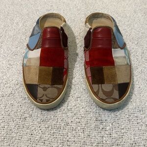 Coach Blakely Suede, Leather & Canvas Patchwork Mules Size 7